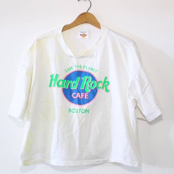 Vintage Tops - Vintage Hard Rock Cafe Boston Massachusetts Crop Top T Shirt XL